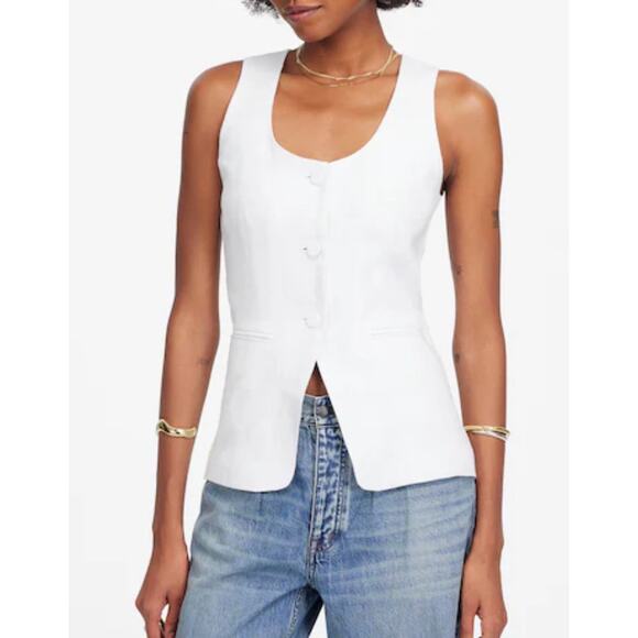 NWT Madewell 100% Linen Scoopneck Cutaway Vest Salt White Size 6 Y2K - Picture 1 of 8